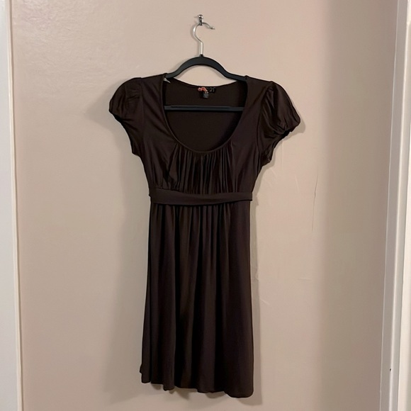 Forever 21 Brown Bubble Cap Sleeve Tie Waist Dress S - Picture 1 of 8